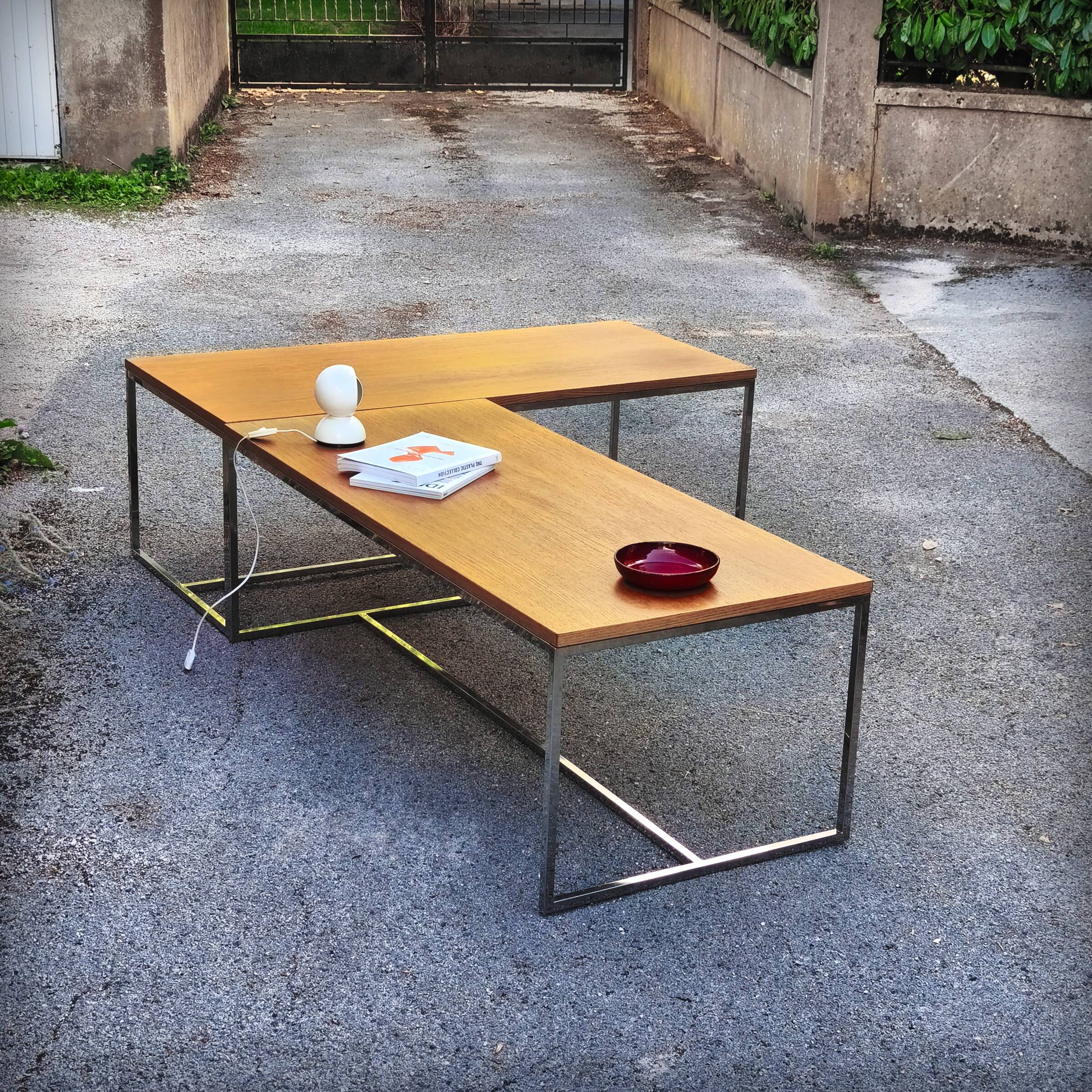 XXL coffee table in oak and chrome steel