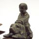 French Art Deco Table Lamp Vintage Dog & Child Figure Opaline Glass Shade