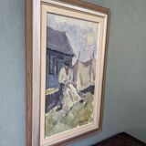 Mid-Century Modern "The Fisherman" Vintage Swedish Figurative Oil Painting, Framed