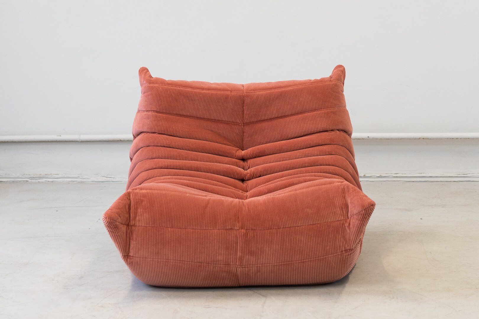 Coral corduroy Togo living room set by Michel Ducaroy for Ligne Roset, 1979, set of 5