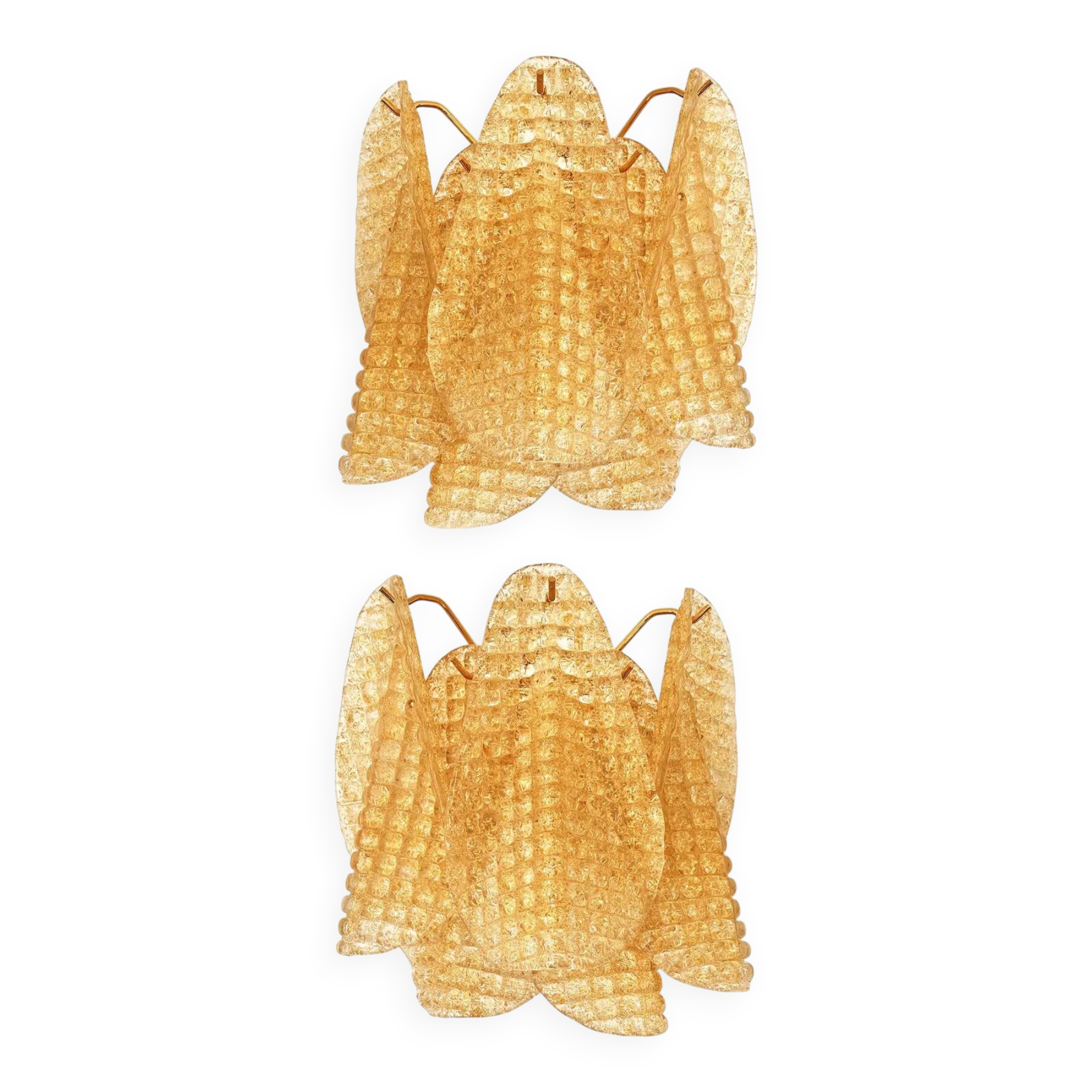 Contemporary Modern Gold "Granigli" "Rondini" Murano Glass Wall Sconces Set.