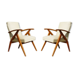 Pair of Scandinavian vintage armchairs in blond wood