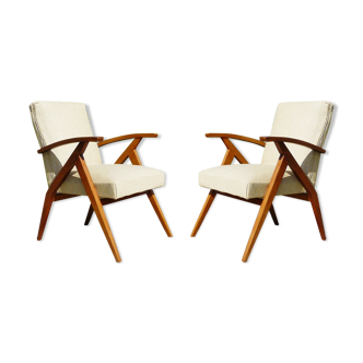 Pair of Scandinavian vintage armchairs in blond wood
