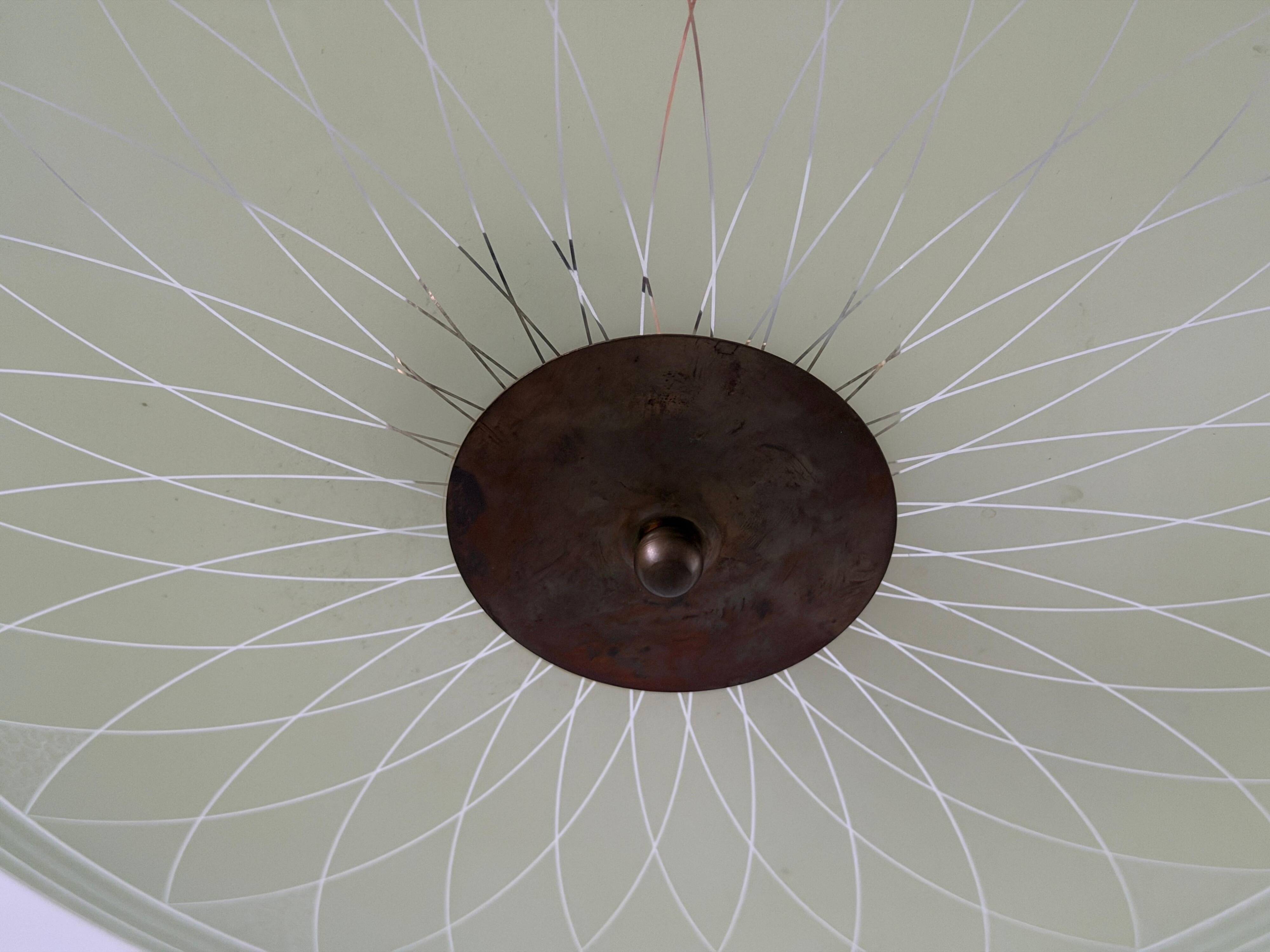 Art Deco ceiling light in green glass, 1940s, Germany