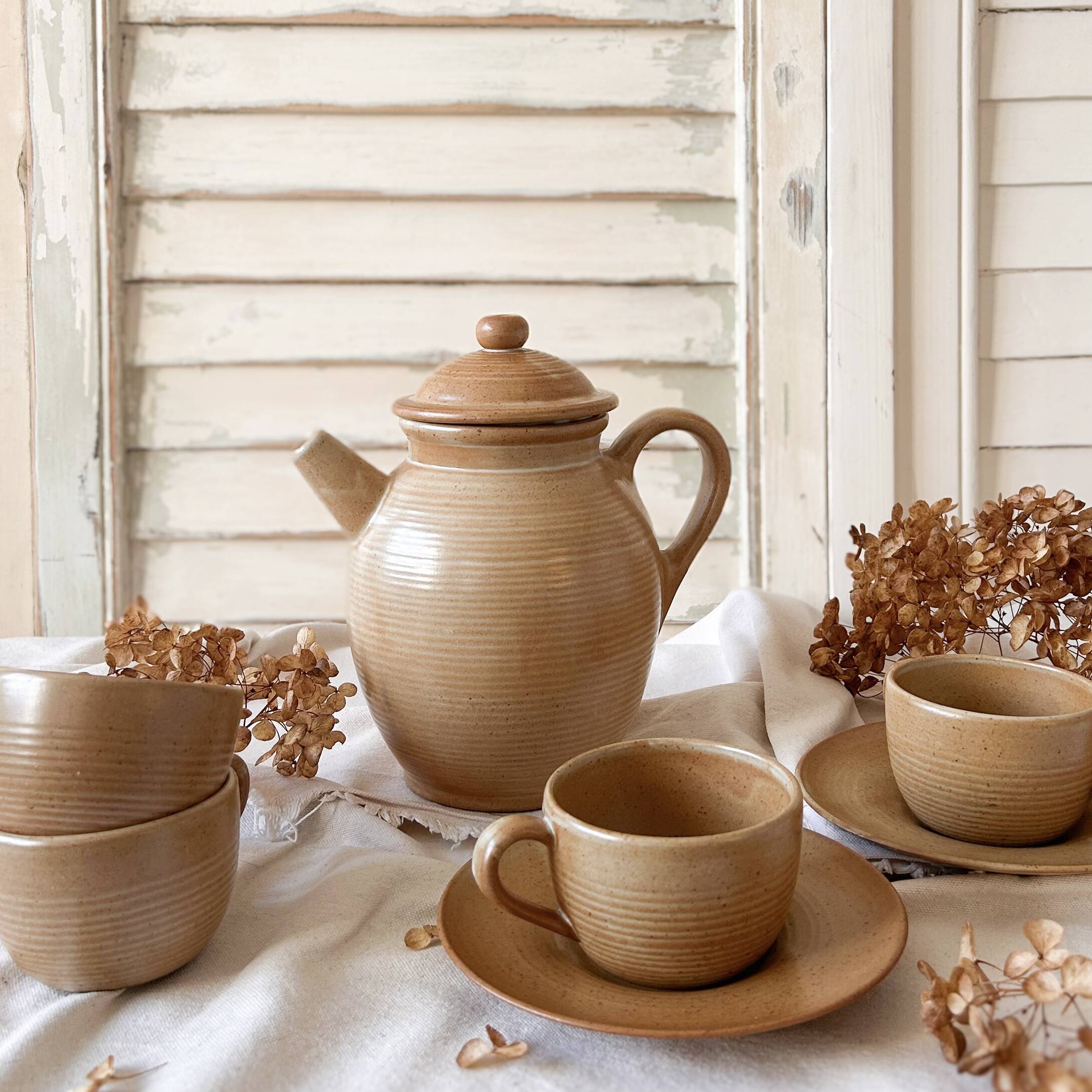 CNP Village stoneware coffee pot