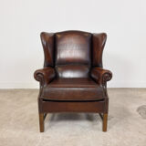 Vintage sheep leather wingback armchair london