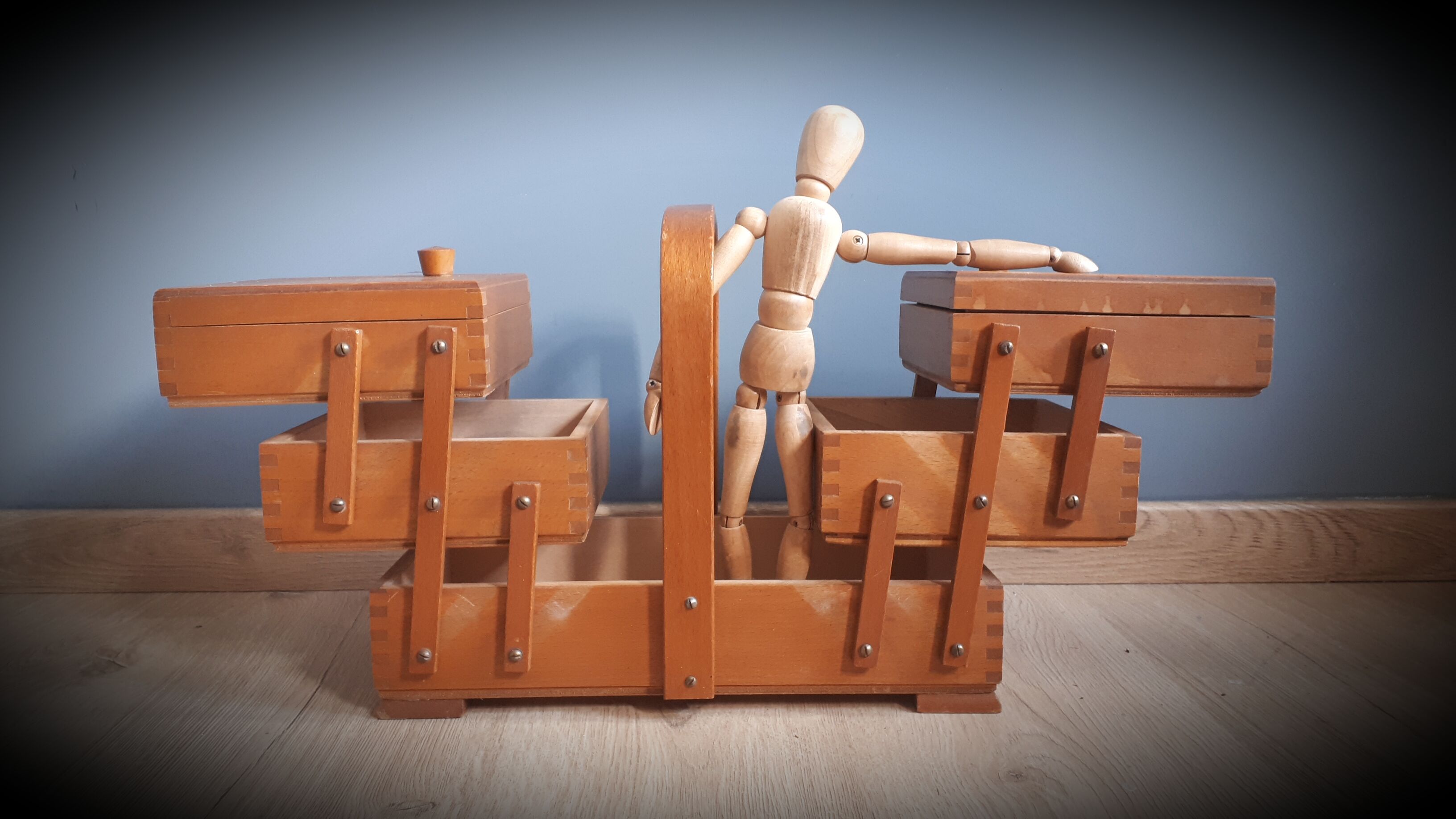 Wooden sewing basket