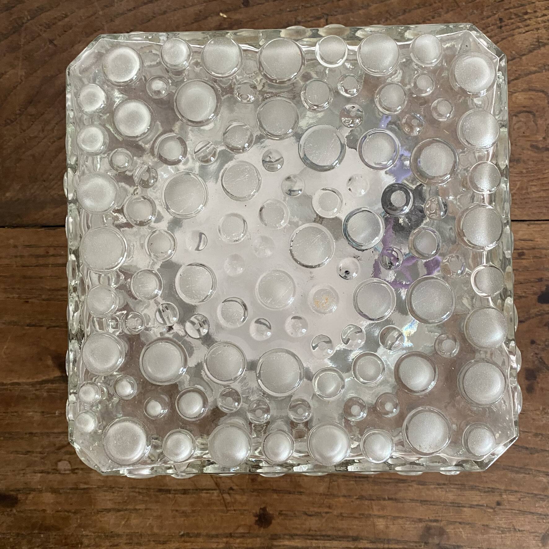 Plafonnier vintage carré en verre reliefs bulles
