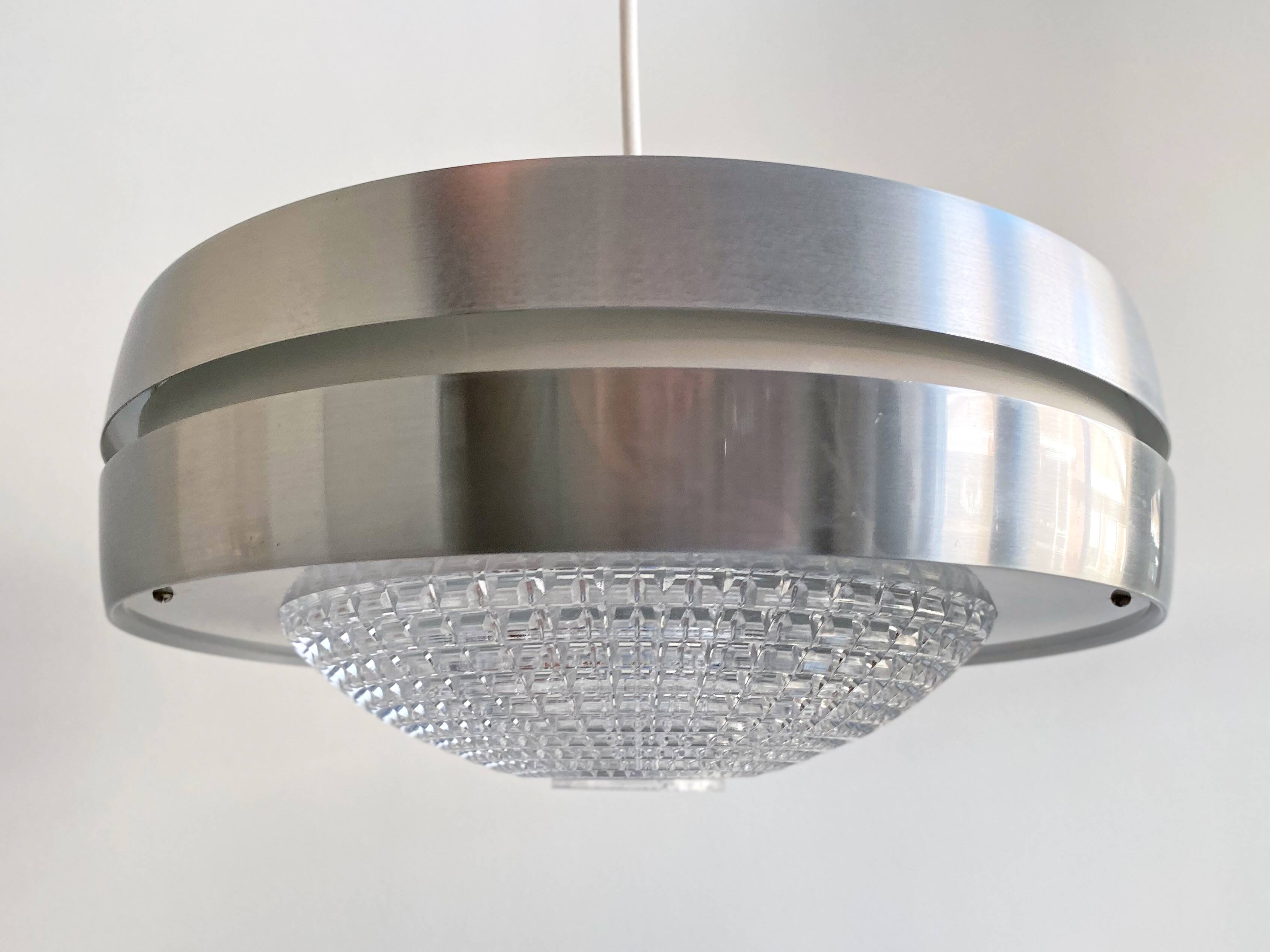 Vintage RAAK hanging lamp B-1044, aluminium and glass shade