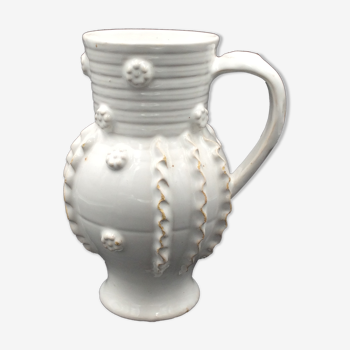 White enamelled ceramic pitcher emile tessier malicorne