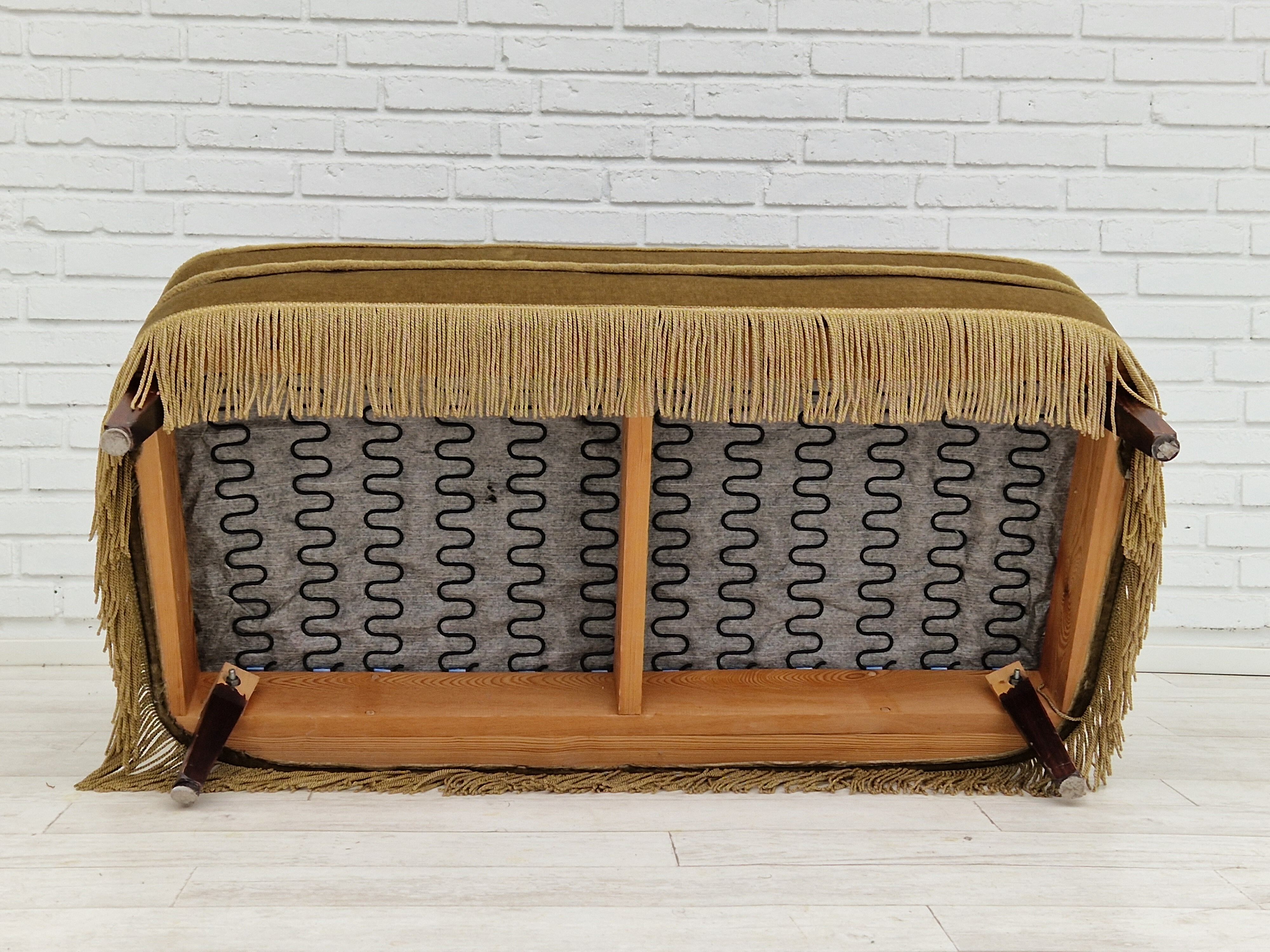 Danish velour 2 seater sofa, original condition, beech wood, 1960s