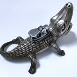 Vintage silver metal crocodile alligator lighter ashtray