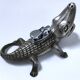 Vintage silver metal crocodile alligator lighter ashtray