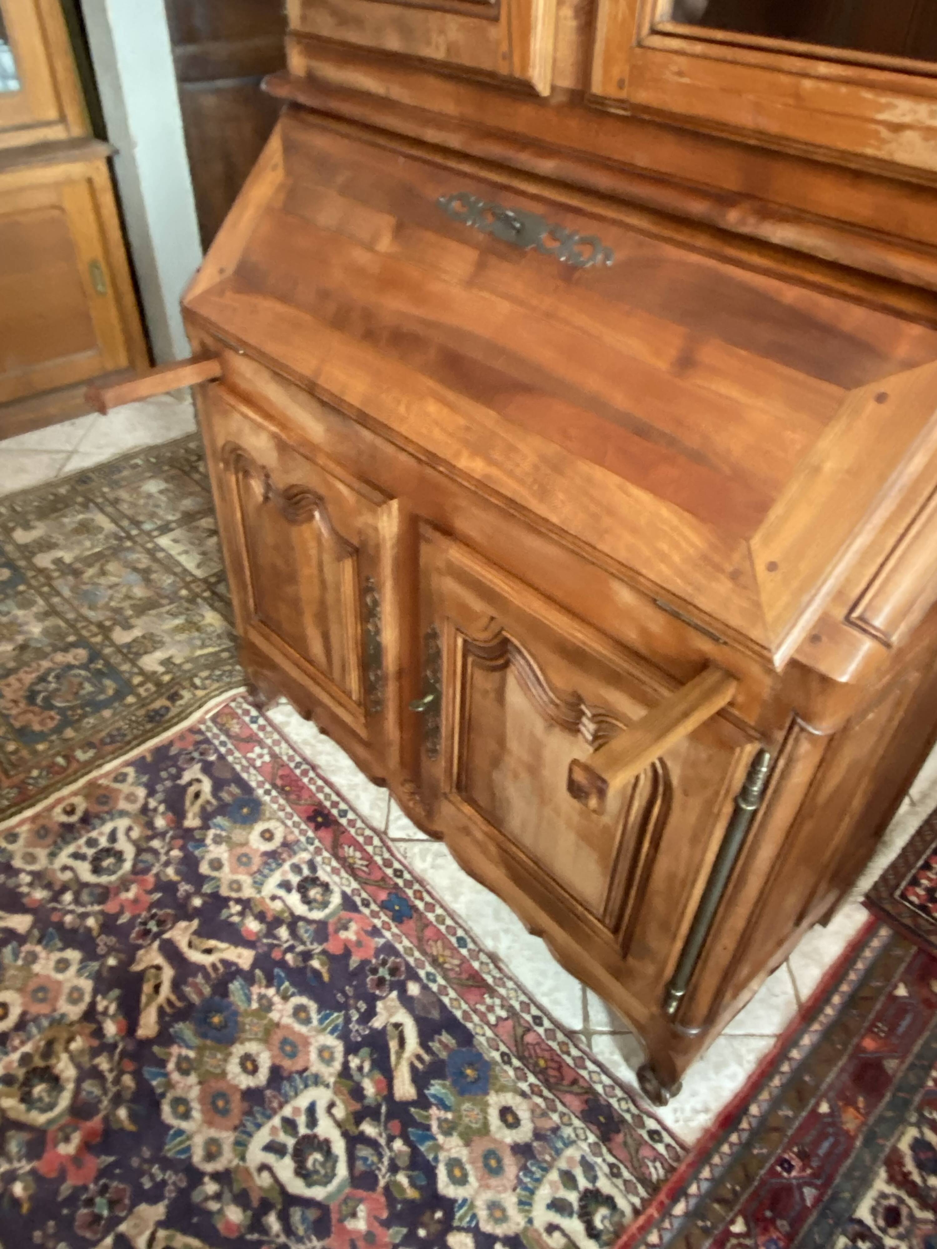 Large writing desk library in solid walnut Louis XV style.
