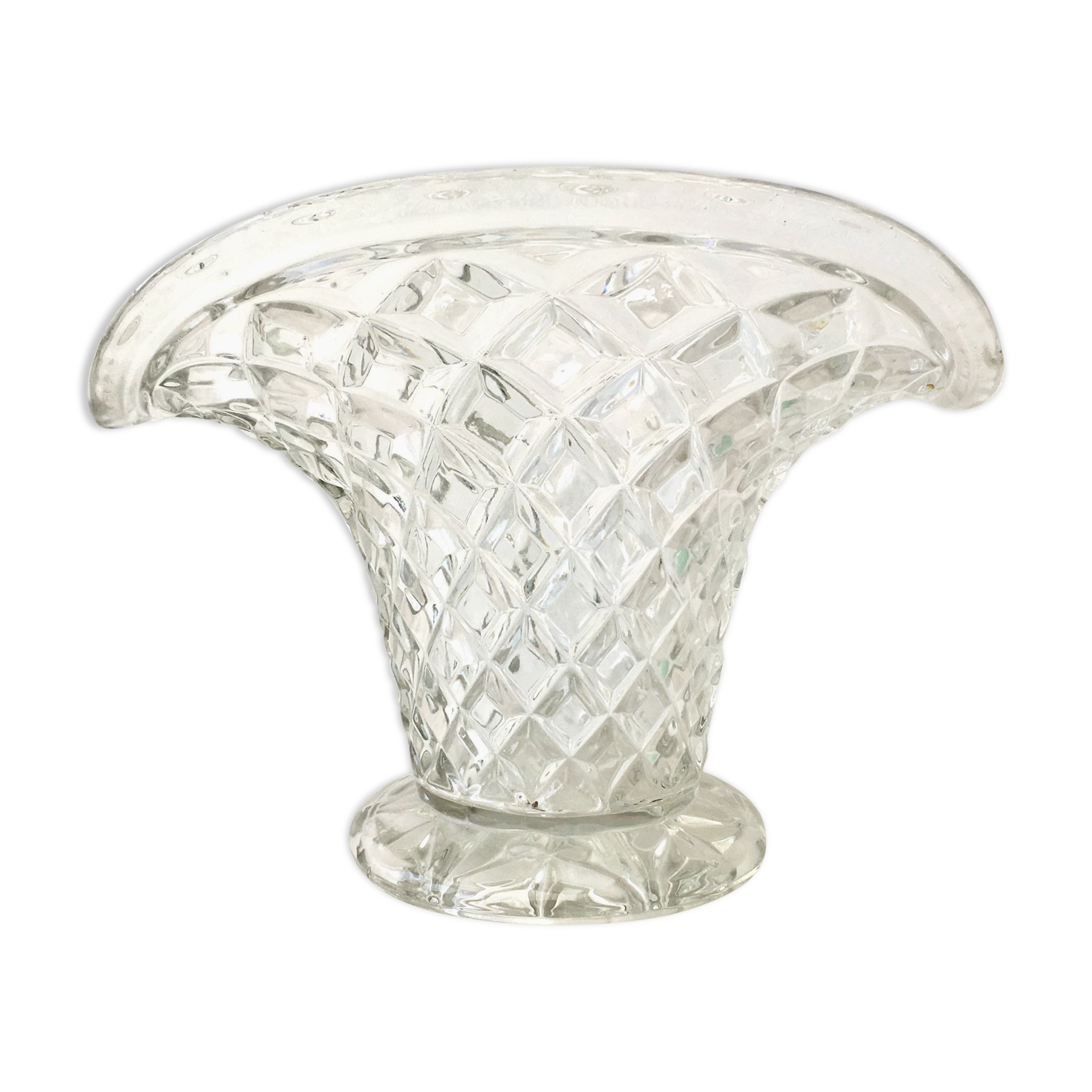 Glass basket vase 50s