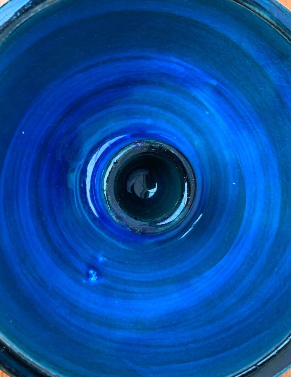 Rimini Blu pottery candlestick by Aldo Londi for Bitossi, Italy, 1960s.