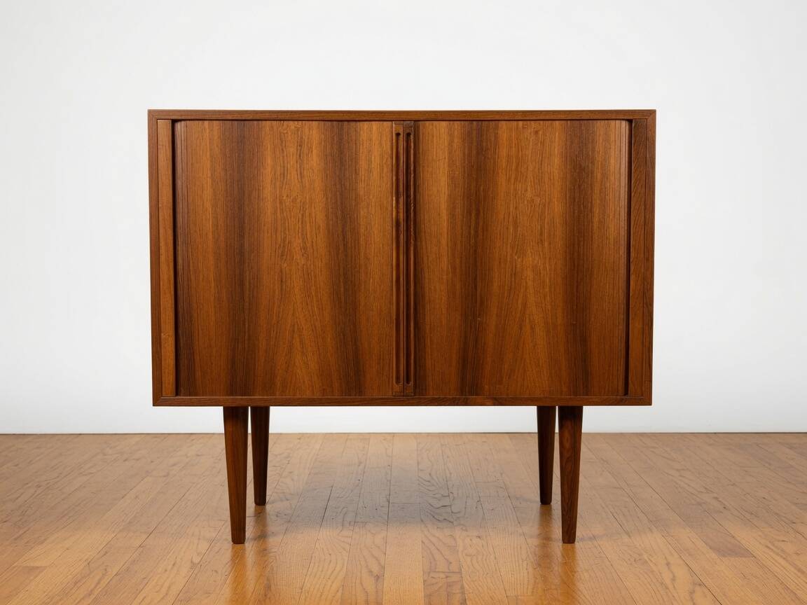 Rosewood Tambour Door Cabinet By Kai Kristiansen For Feldballes