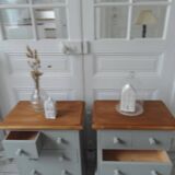 2 beautifully crafted bedside tables re-enchanted in verdigris