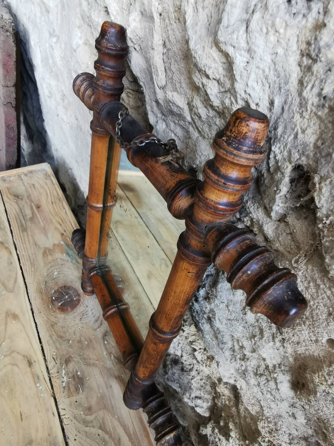 Wooden barber mirror