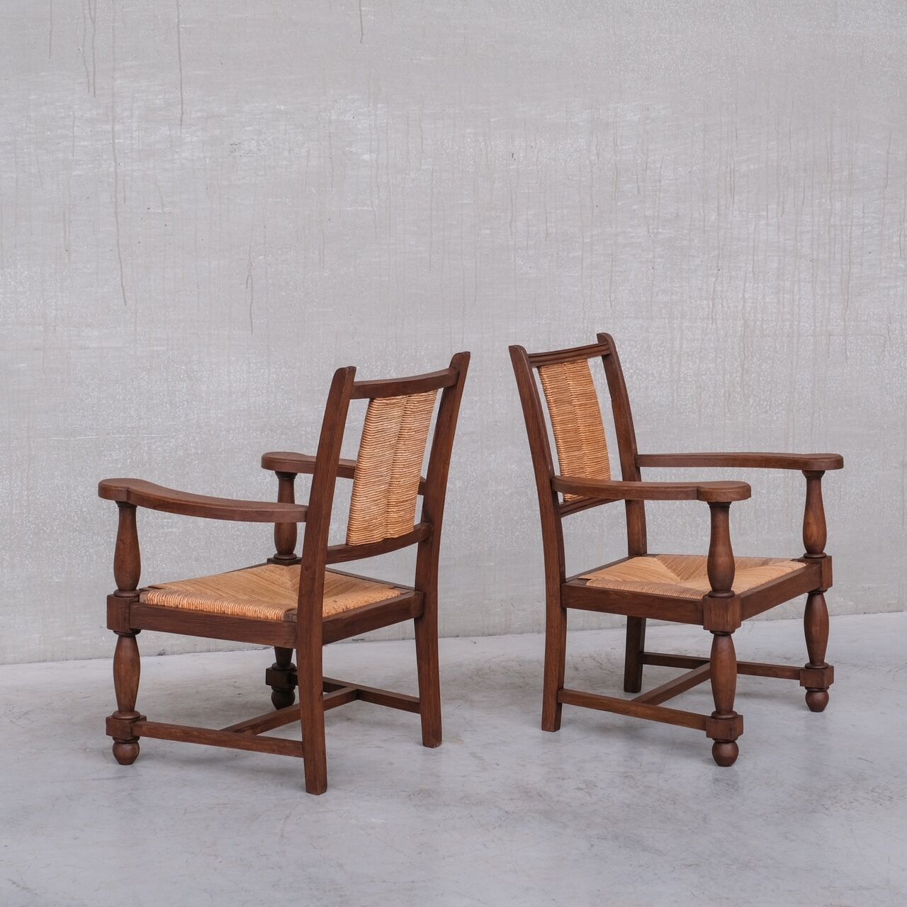 Pair of Mid-Century Rush French Armchairs