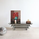 Coffee table in smoked glass and chrome tubular metal, 70s