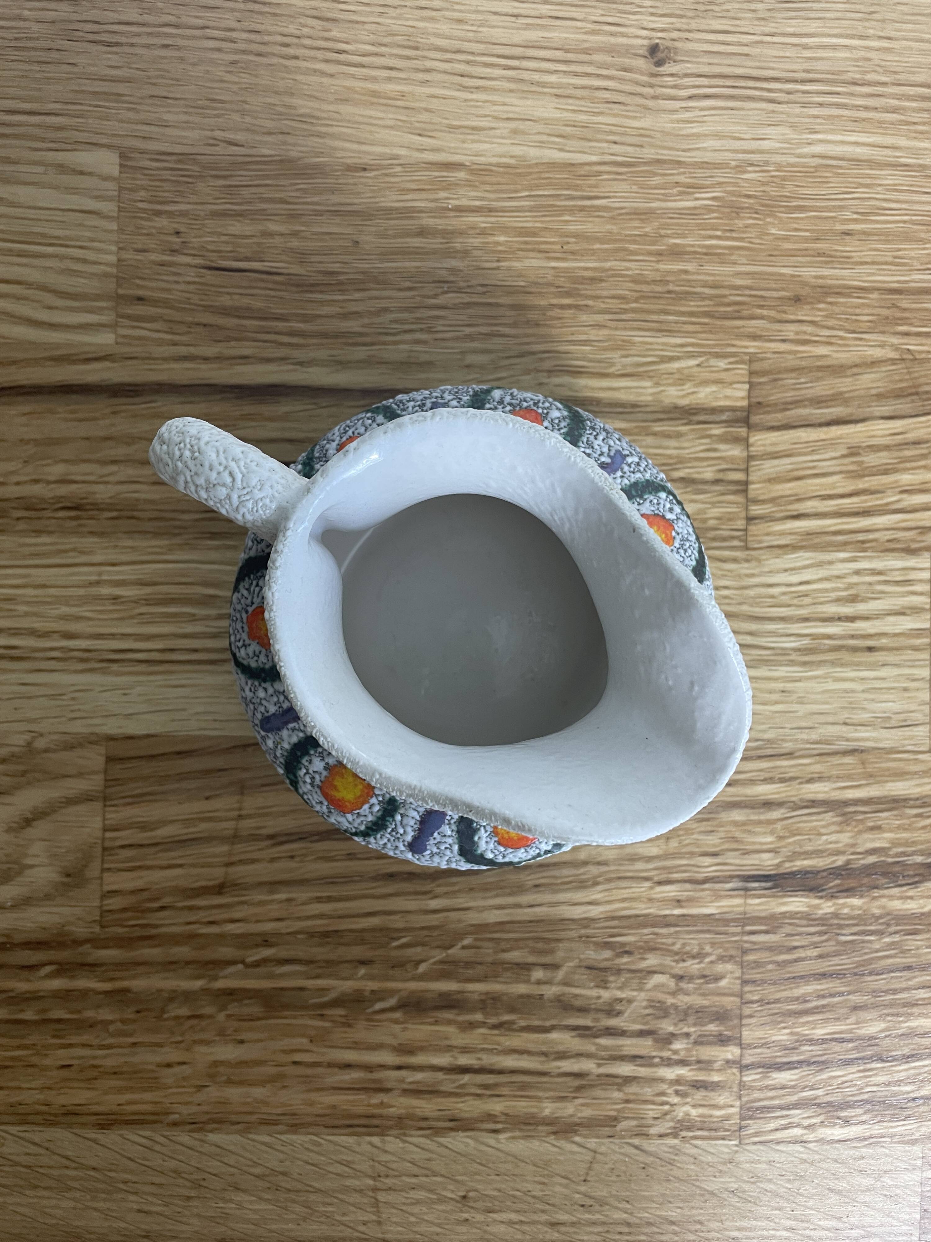 Vintage white and multicolor Italian pitcher Roberto Rigon 1970s