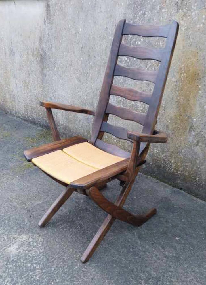 Pair of vintage TRICONFORT France deckchairs and relax chairs