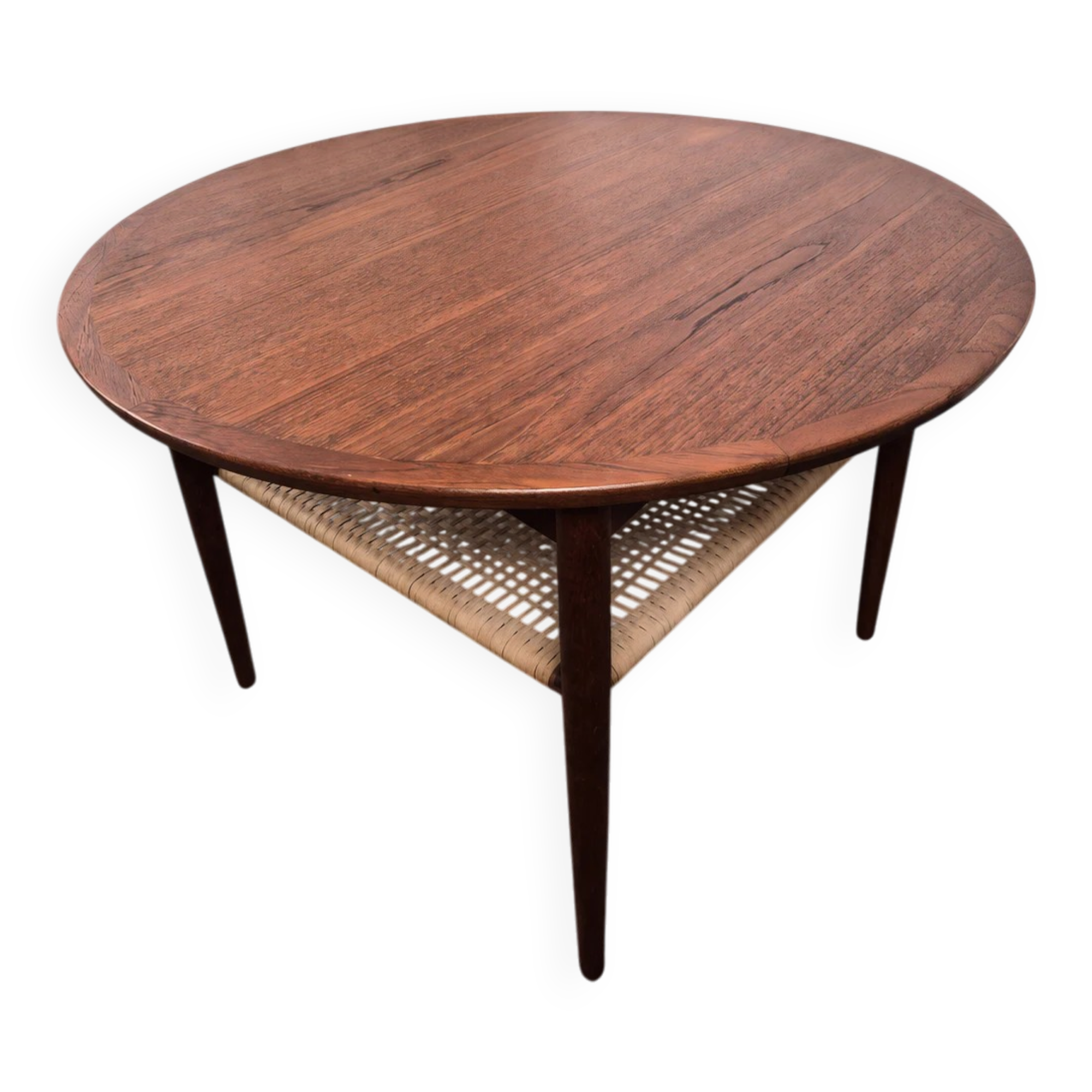 Round coffee table in teak and rope by Møbelintarsia, Denmark, 1960.