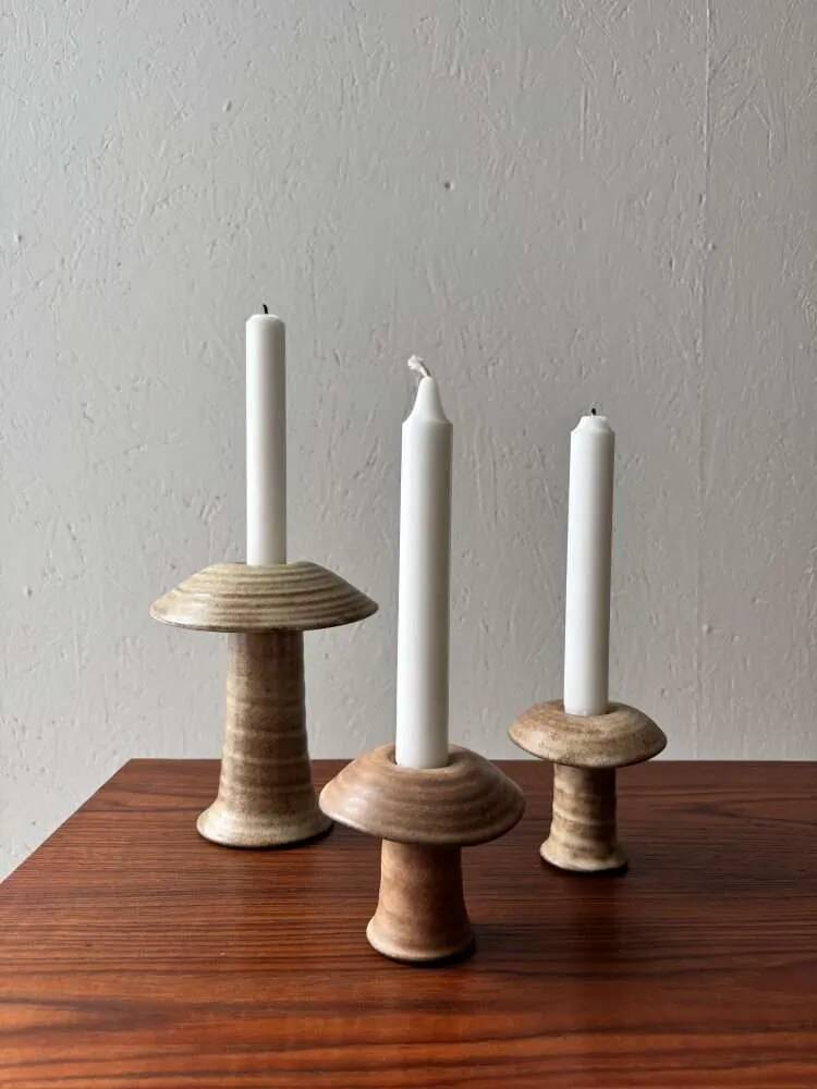 Set of three ceramic mushroom oil lamps by Freek Berends from the 1970s.