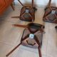 5 chairs in wood and black faux leather, Scandinavian style