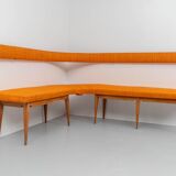 Corner sofa in blond wood and fabric Italy 1950s