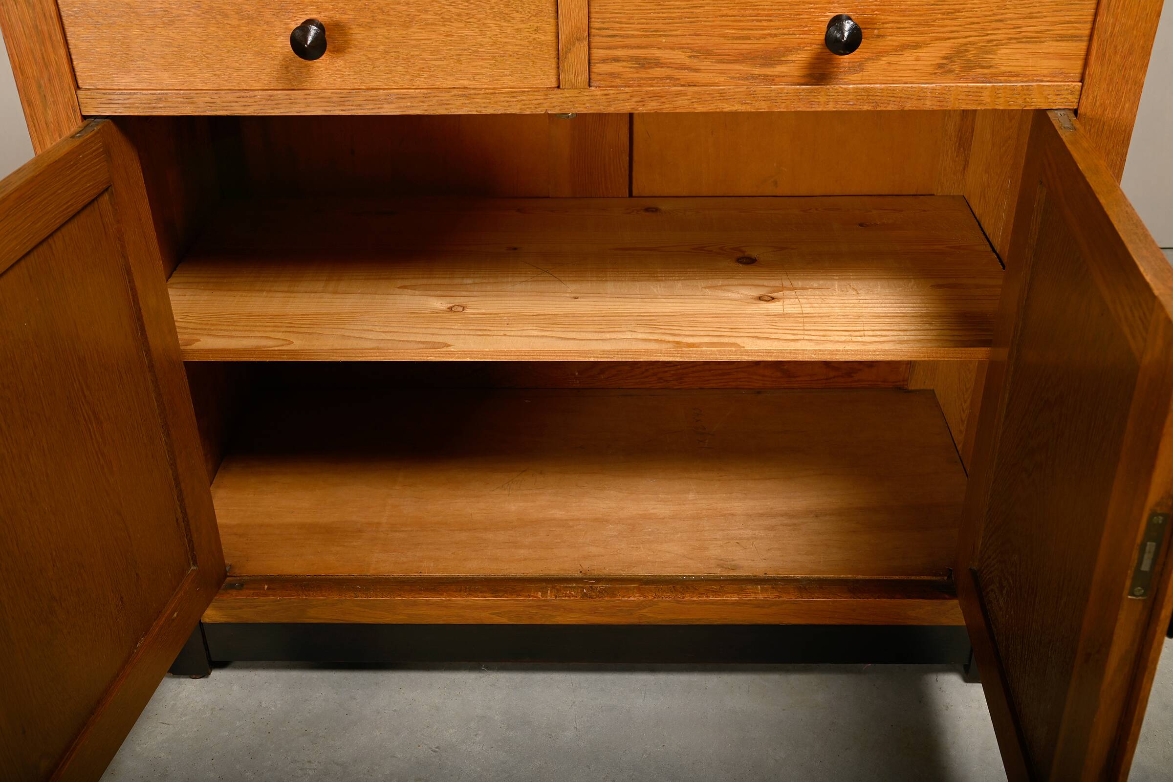 Art Deco Amsterdam School Cabinet Sideboard Oak and Marble, 1930s Netherlan
