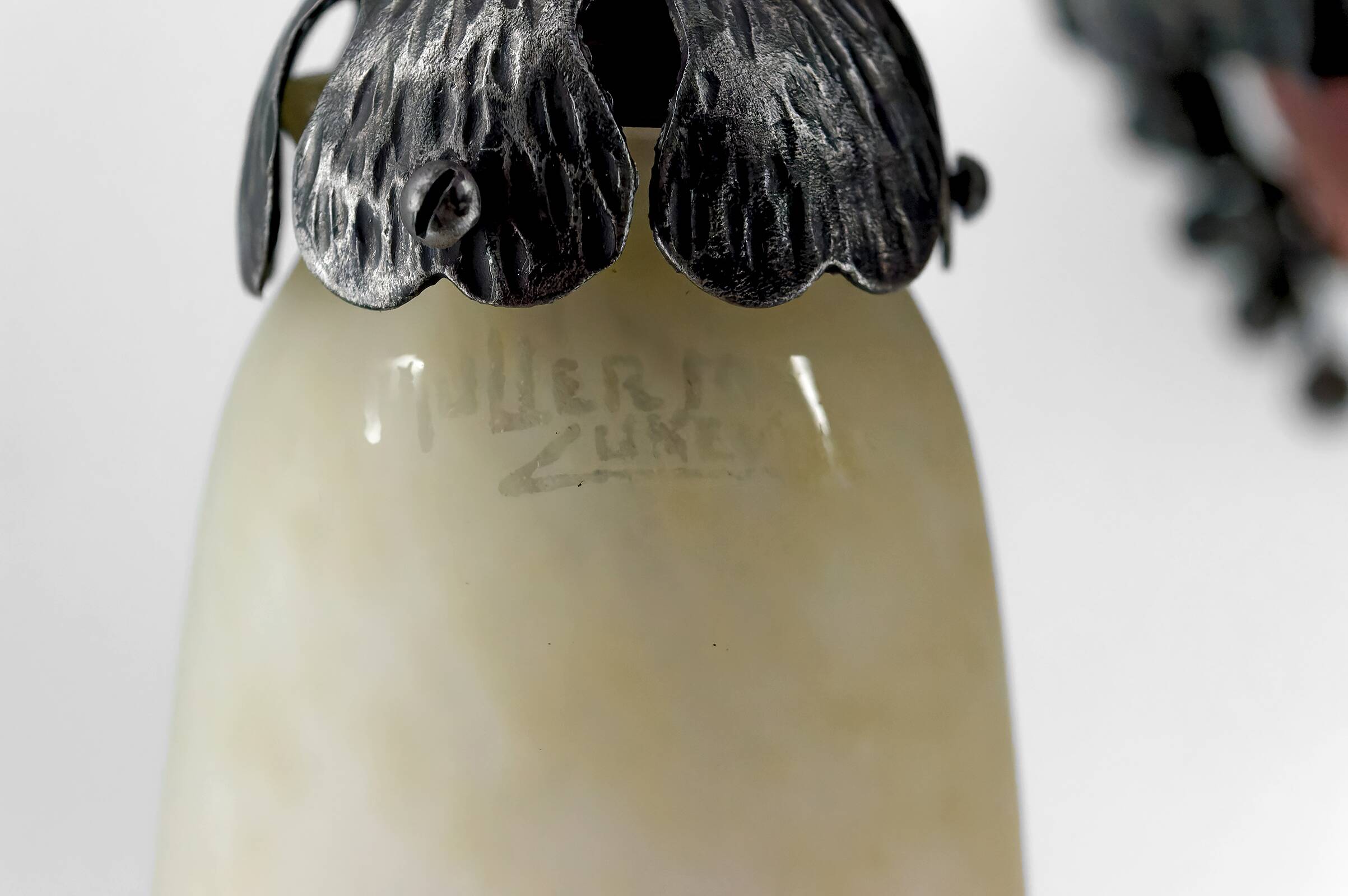 Wrought iron and glass paste chandelier, Art Deco, Muller Freres, Circa 1920