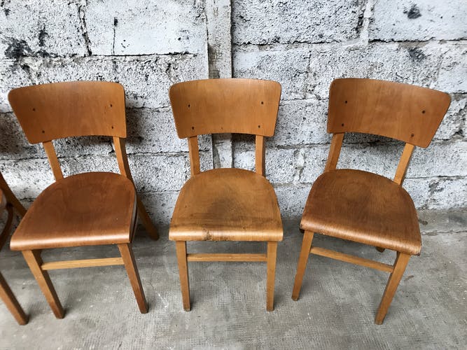 Series of 6 chairs bistro Thonet in light wood