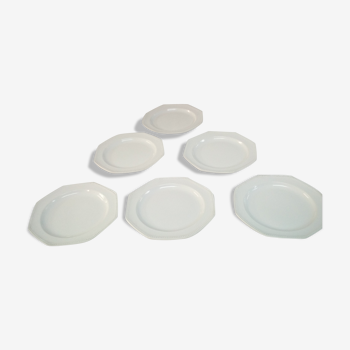 6 Longchamp white octagonal plates