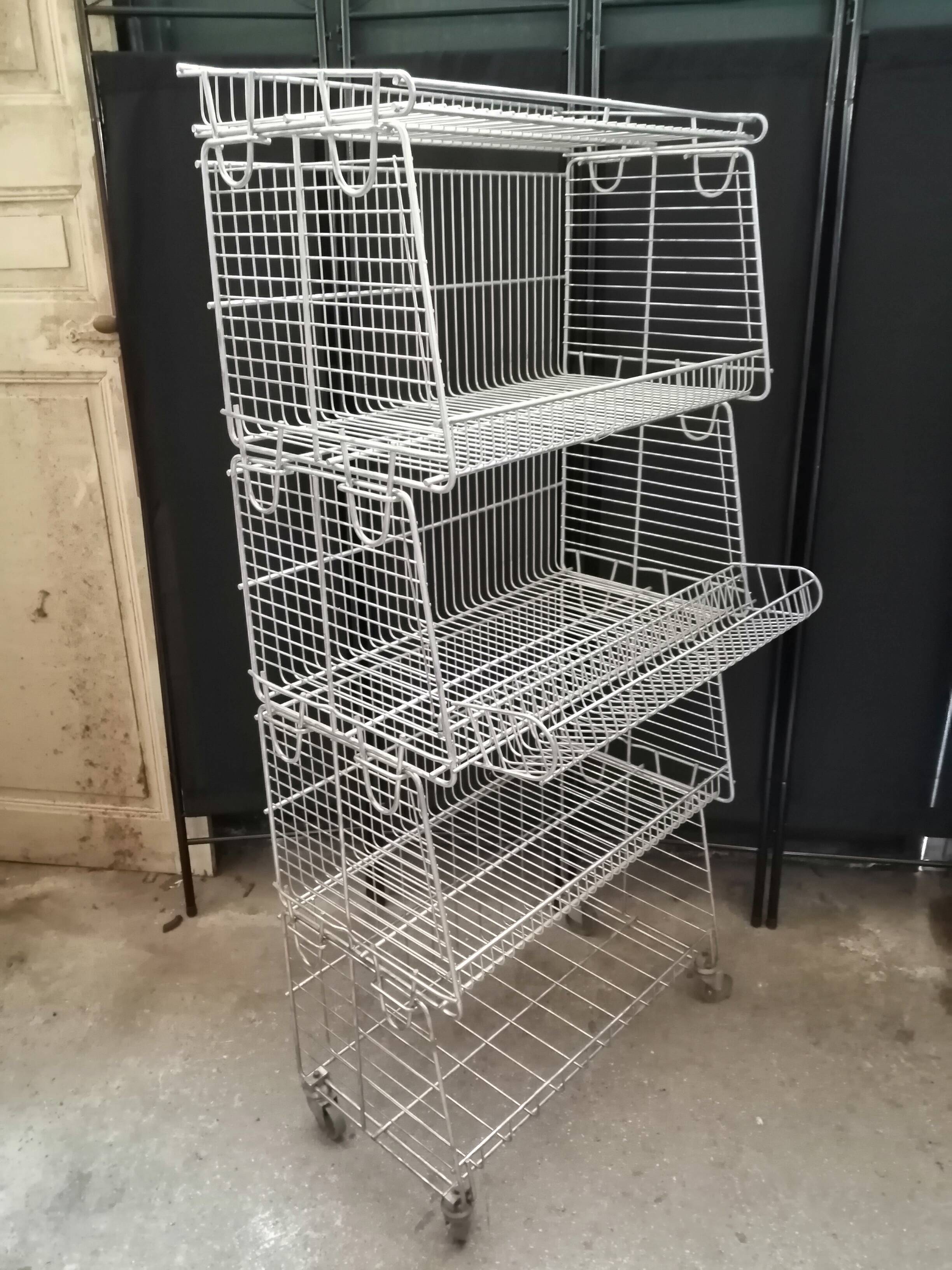 Vintage old shelf store wire wire basket modular industrial design 70s