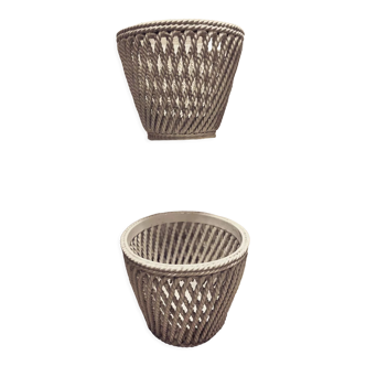 Set of 2 pottery or openwork pot covers vintage 1970-80