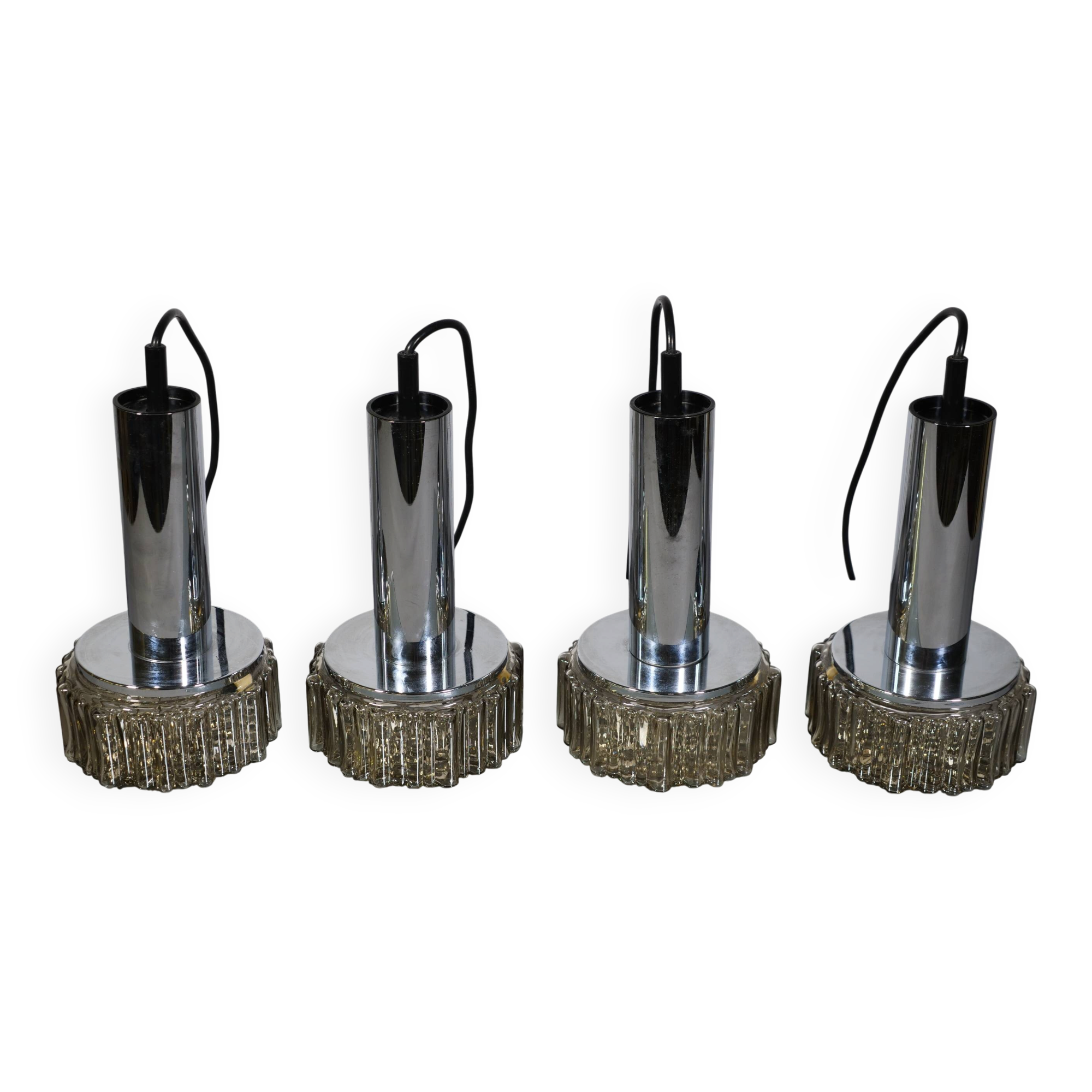 Space Age ceiling lamps bubble glass and chrome by Staff, Set of 4, 1970s