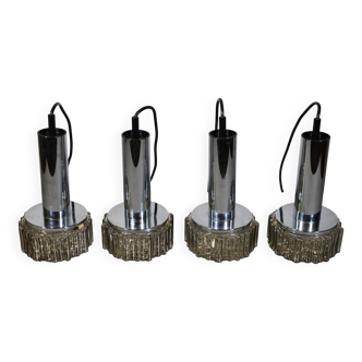 Space Age ceiling lamps bubble glass and chrome by Staff, Set of 4, 1970s