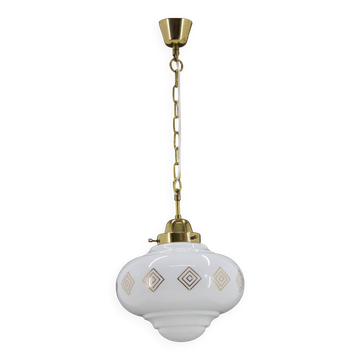 Suspension en verre avec chaîne en laiton des années 1970, Tchécoslovaquie