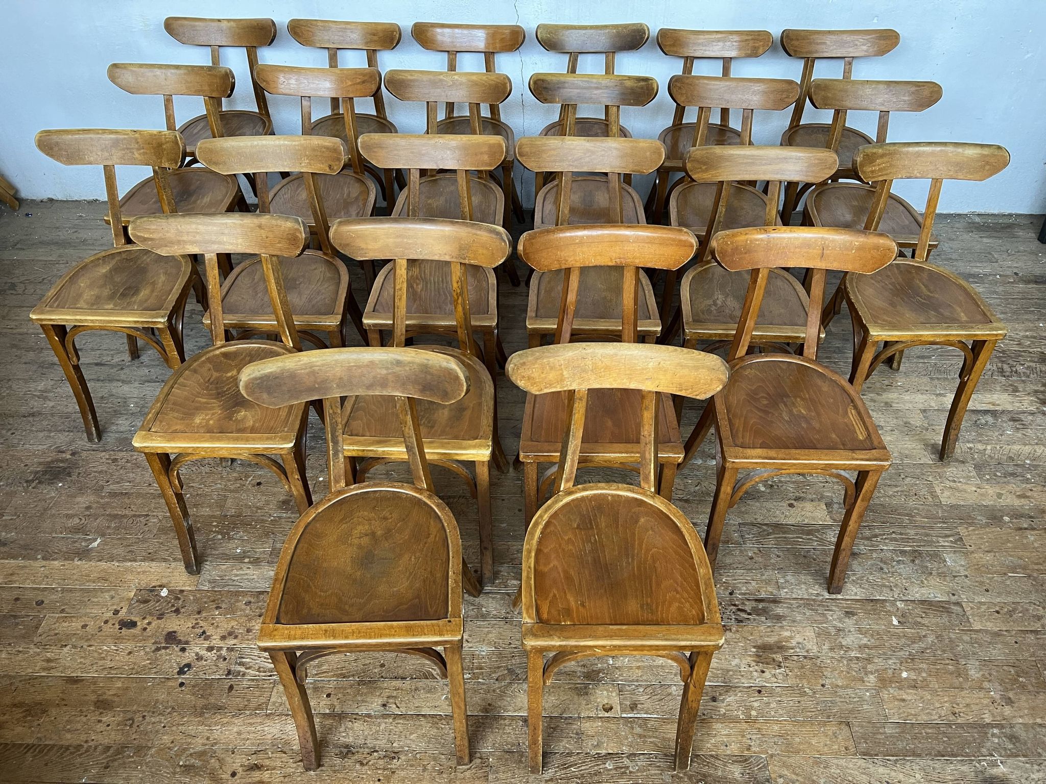 Series of 24 chairs bistrot wood curved 1960