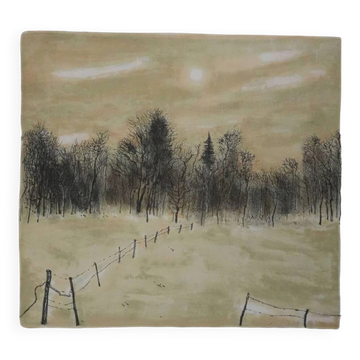 Original lithograph "Clearing under the snow" signed by Bernard Gantner.