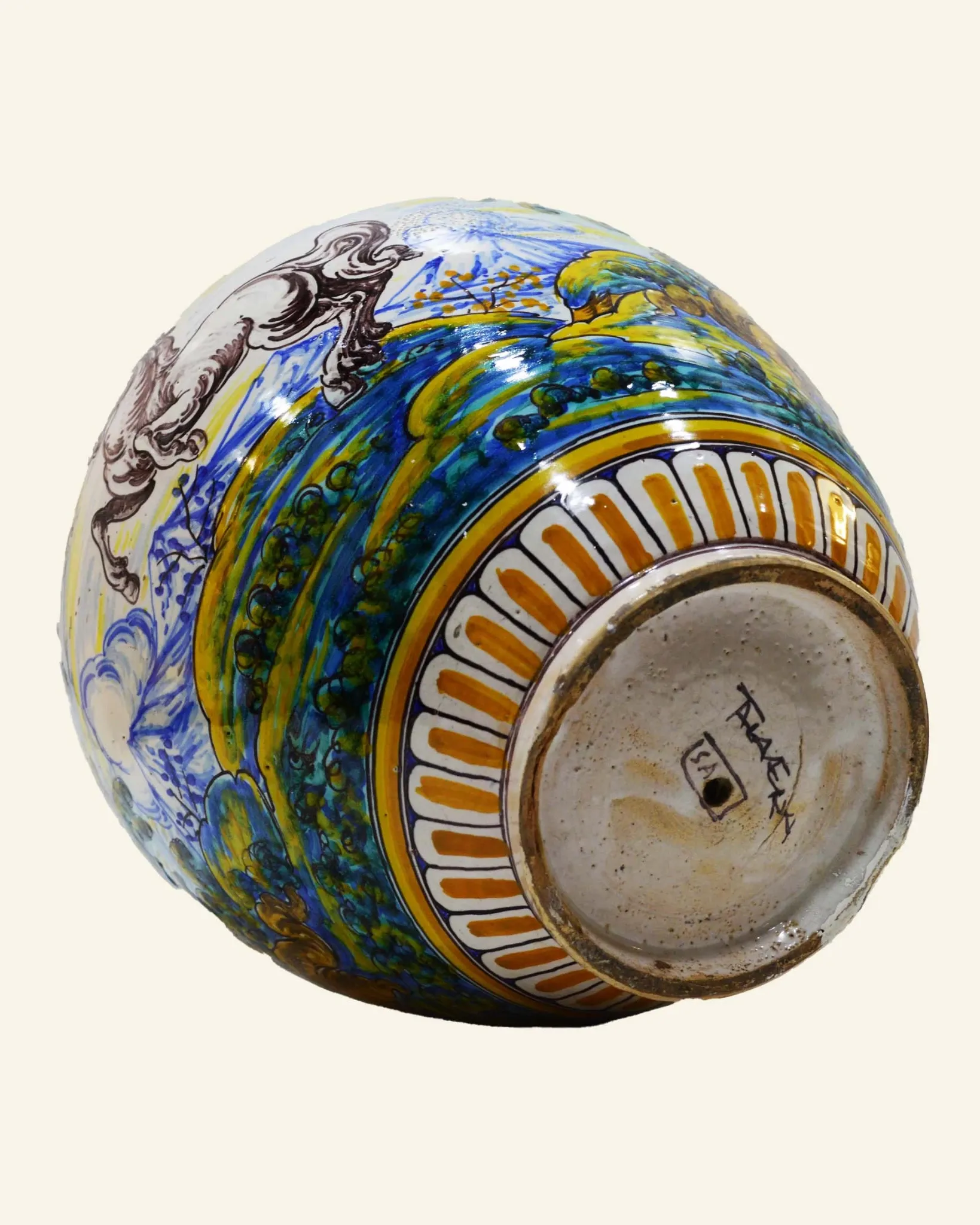 Large antique ceramic pot from Talavera, hand-painted.