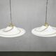 Pair of 1970s Italian Murano Opaline Glass and Brass Pendant Lights