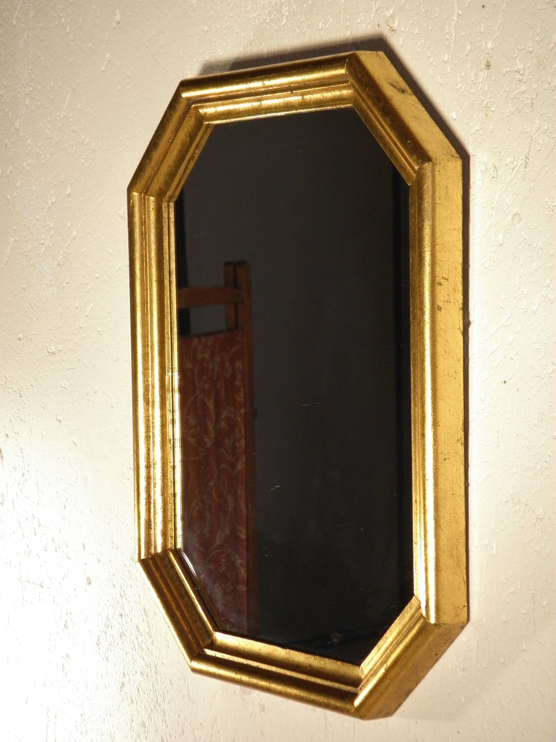 Miroir octogonal en bois doré 45 x 34