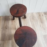 Set of 2 wooden tripod stools