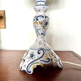 Rouen earthenware and blue velvet table lamp