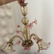 Murano glass chandelier Venetian flowers, circa 1950/1970 pink yellow