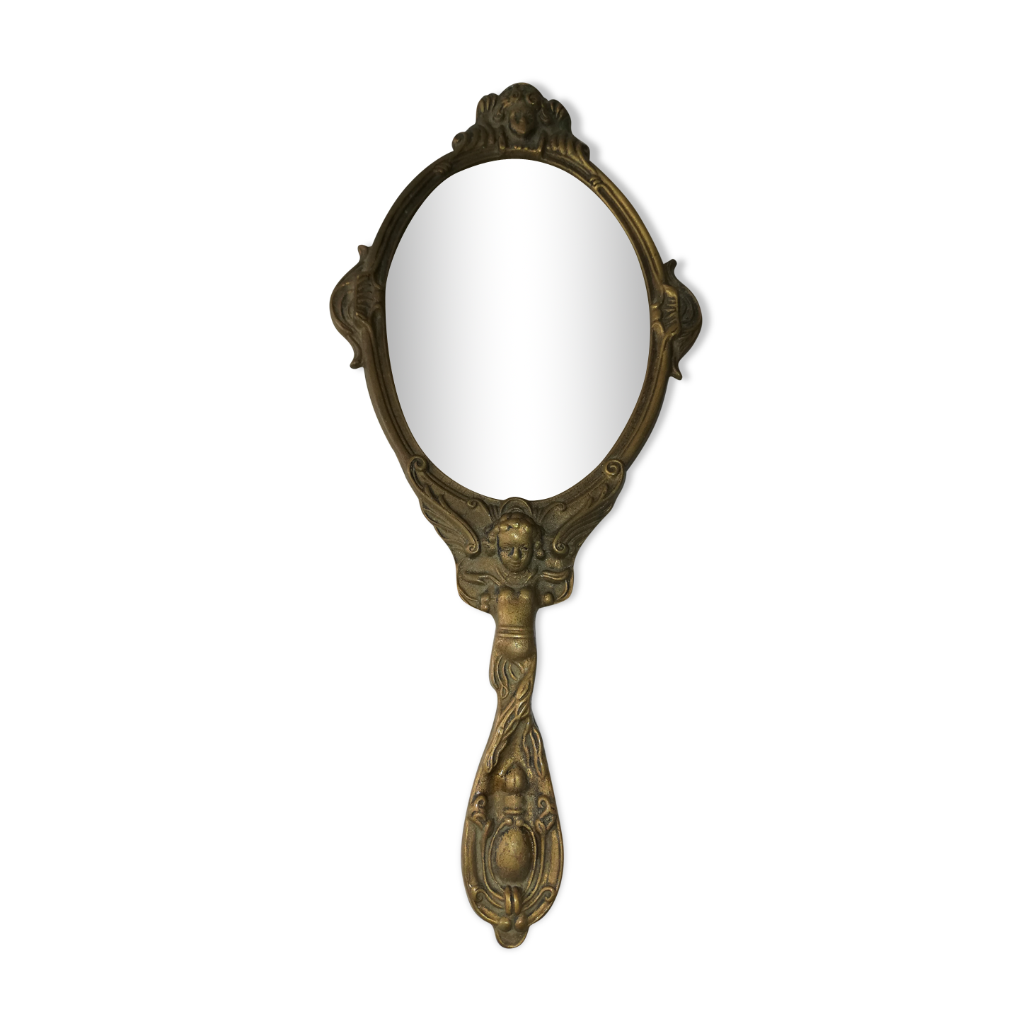 Old hand-facing mirror in gilded bronze