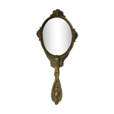 Ancien miroir face à main en bronze doré